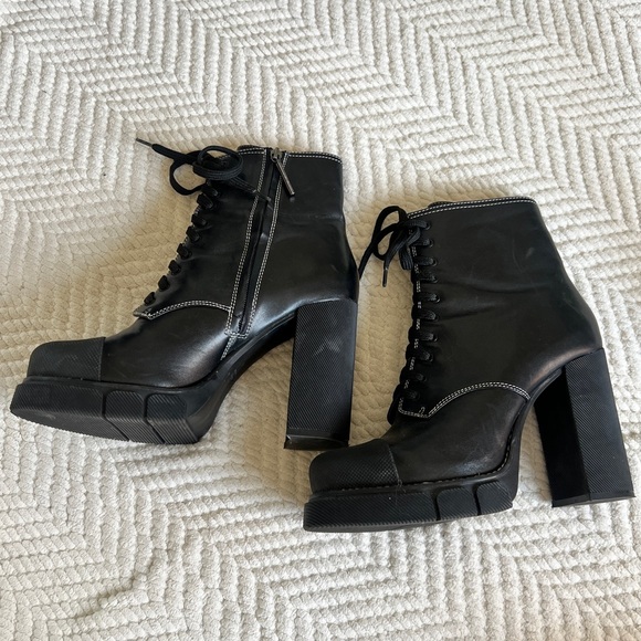 Zara Woman Black Leather Platform Chunky Heeled Boots, 41 - Picture 1 of 8